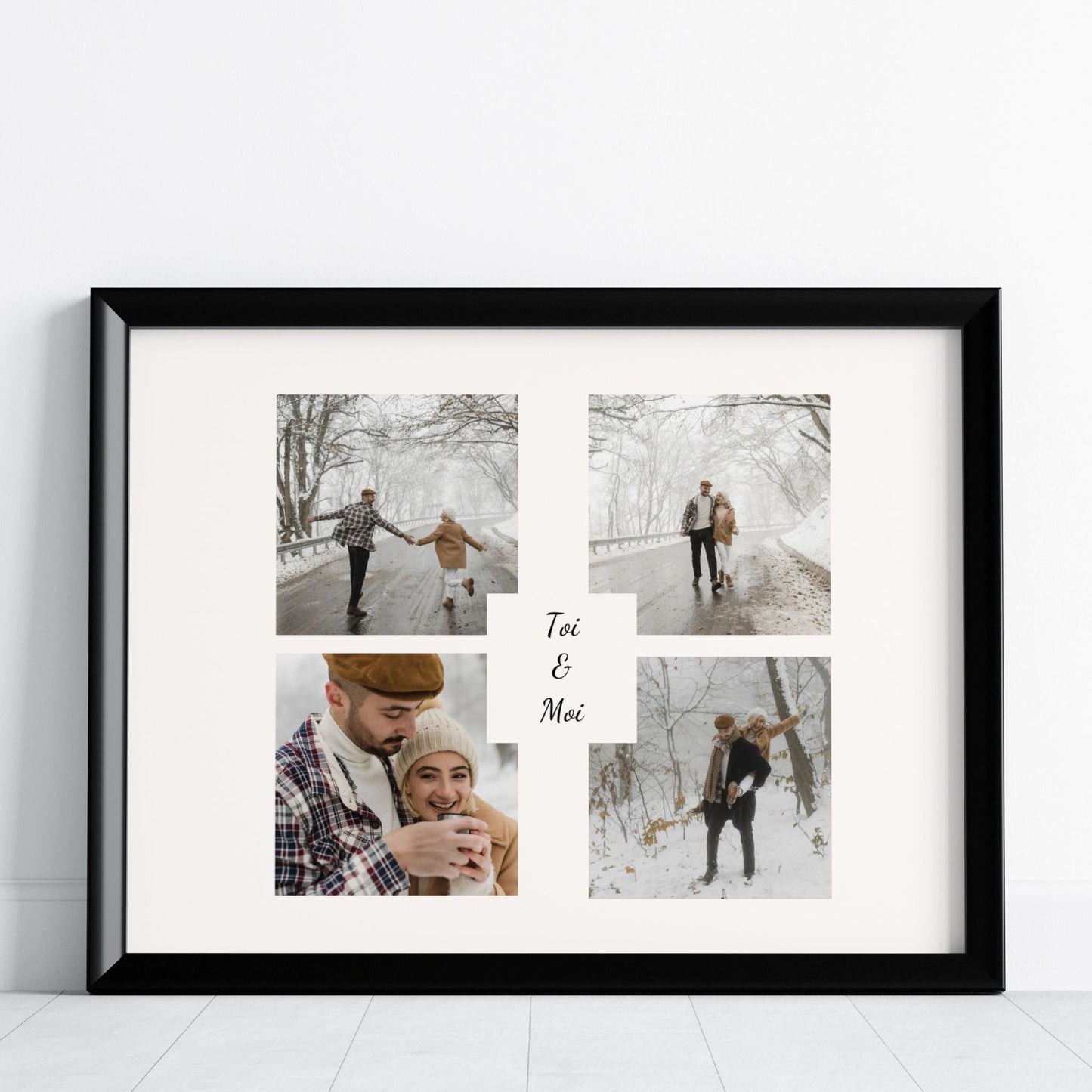 Affiche personnalisable "Toi & Moi" avec 4 photos et prénoms, cadeau romantique pour couple.