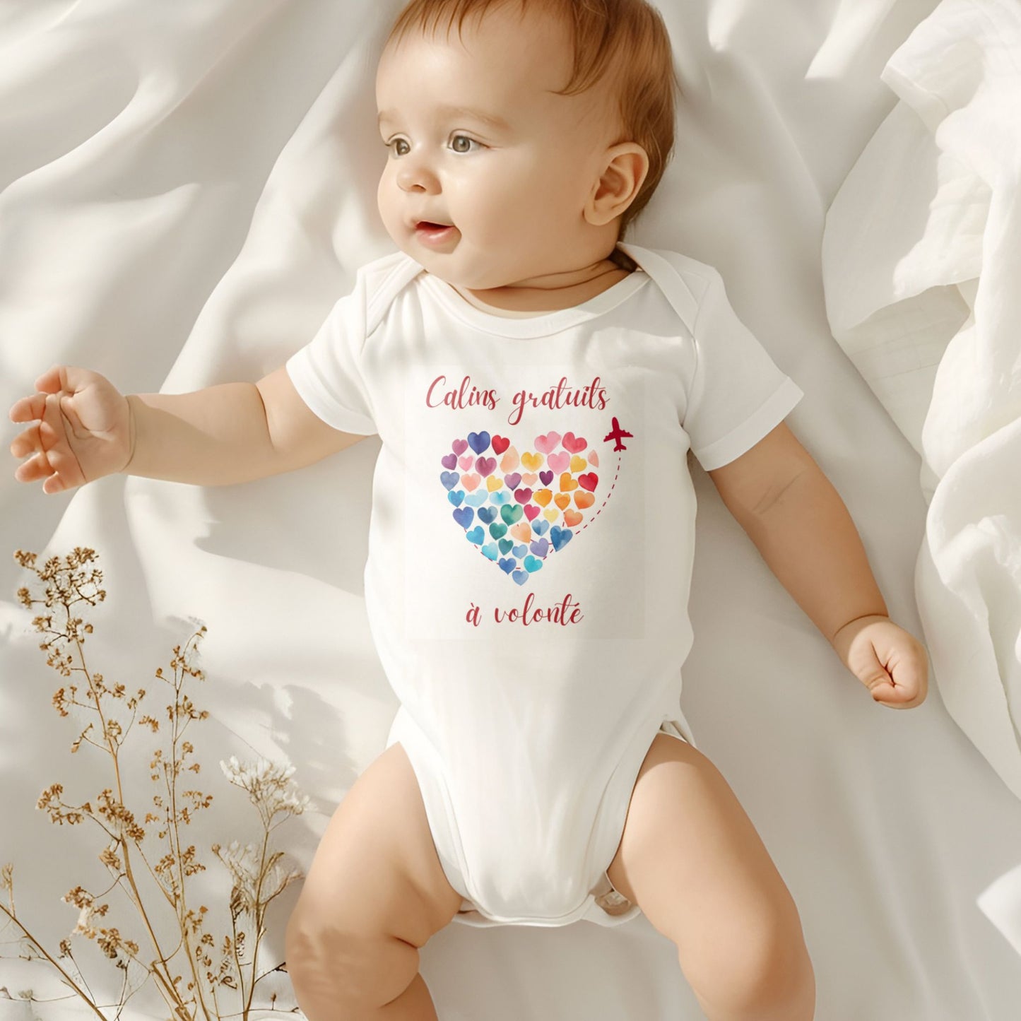 Body bébé blanc "Câlins gratuits à volonté" - 100% coton