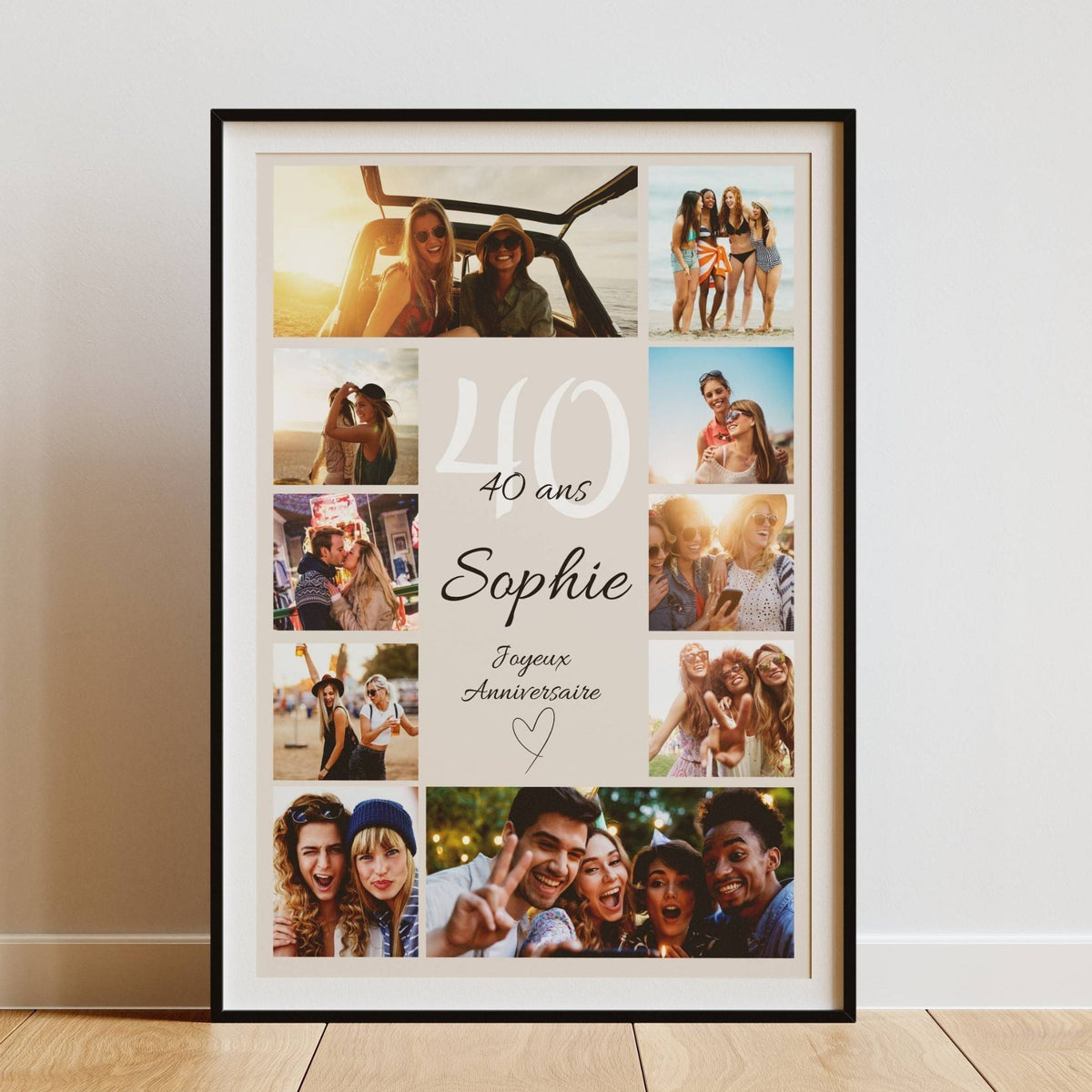 Cadeau 40 ans personnalisé avec affiche photo élégante pour femme ou homme