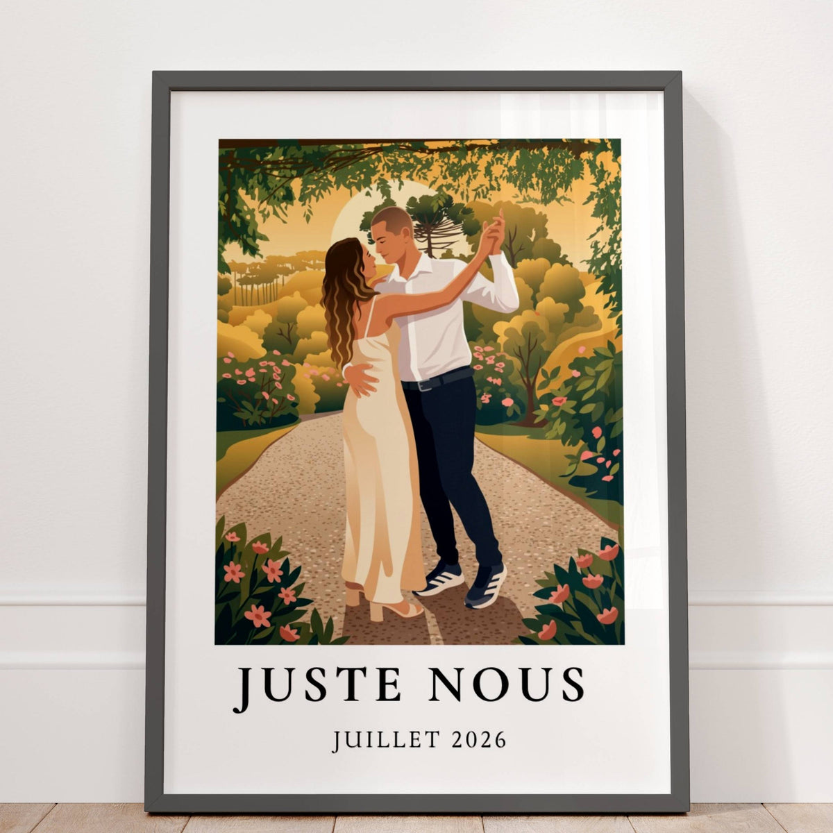 Affiche couple personnalisée vintage – Détail de l'illustration et de la typographie