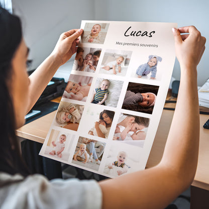 Affiche "Mes Premiers Souvenirs" – Personnalisable avec Prénom et 13 Photos
