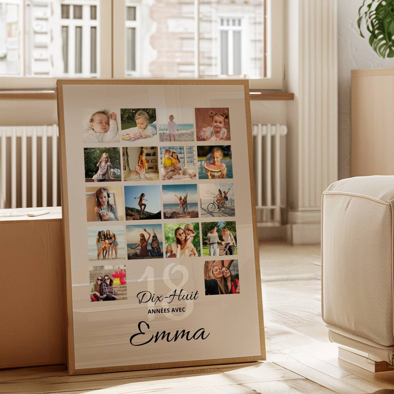 Cadeau anniversaire 18 ans personnalisé avec affiche photo, souvenir unique et émotionnel pour célébrer l’entrée dans l’âge adulte