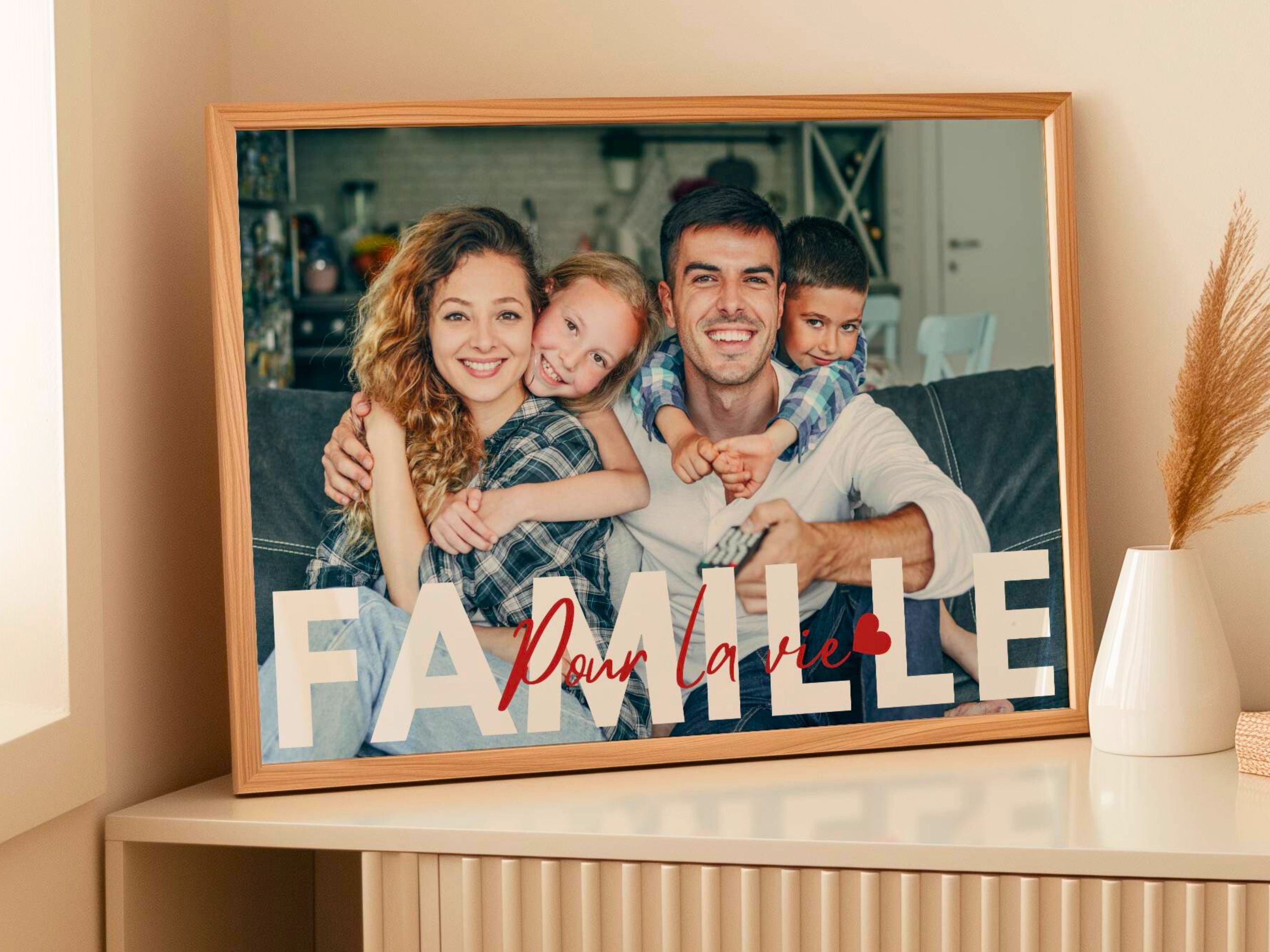 Affiche famille personnalisée avec photo “Famille pour la vie”, décoration murale familiale pleine d’amour