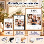 Affiche papi personnalisée disponible en A4, 30 × 40 cm et 45 × 60 cm, avec cadres noir, blanc ou bois clair et papier 250 g/m².