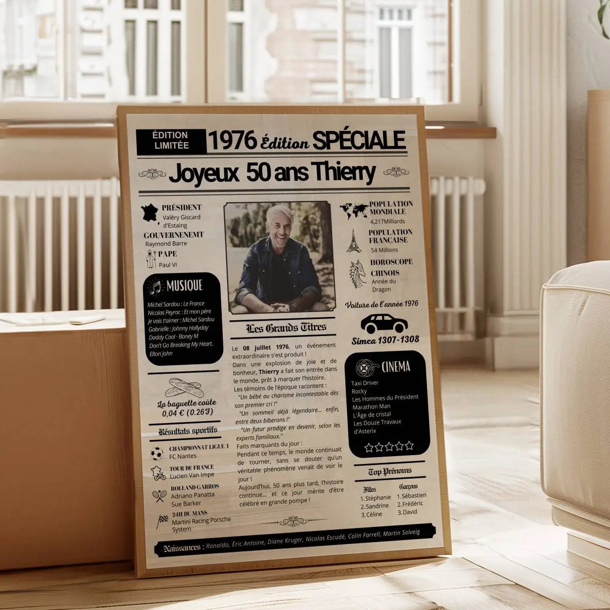 Affiche anniversaire 50 ans personnalisable prénom date photo