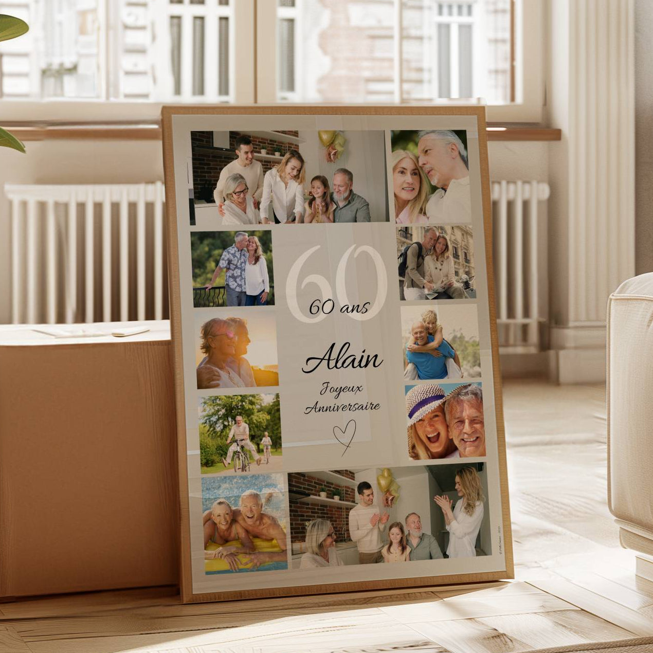 Affiche 60 ans homme personnalisée avec photos famille, souvenir émouvant pour un anniversaire marquant