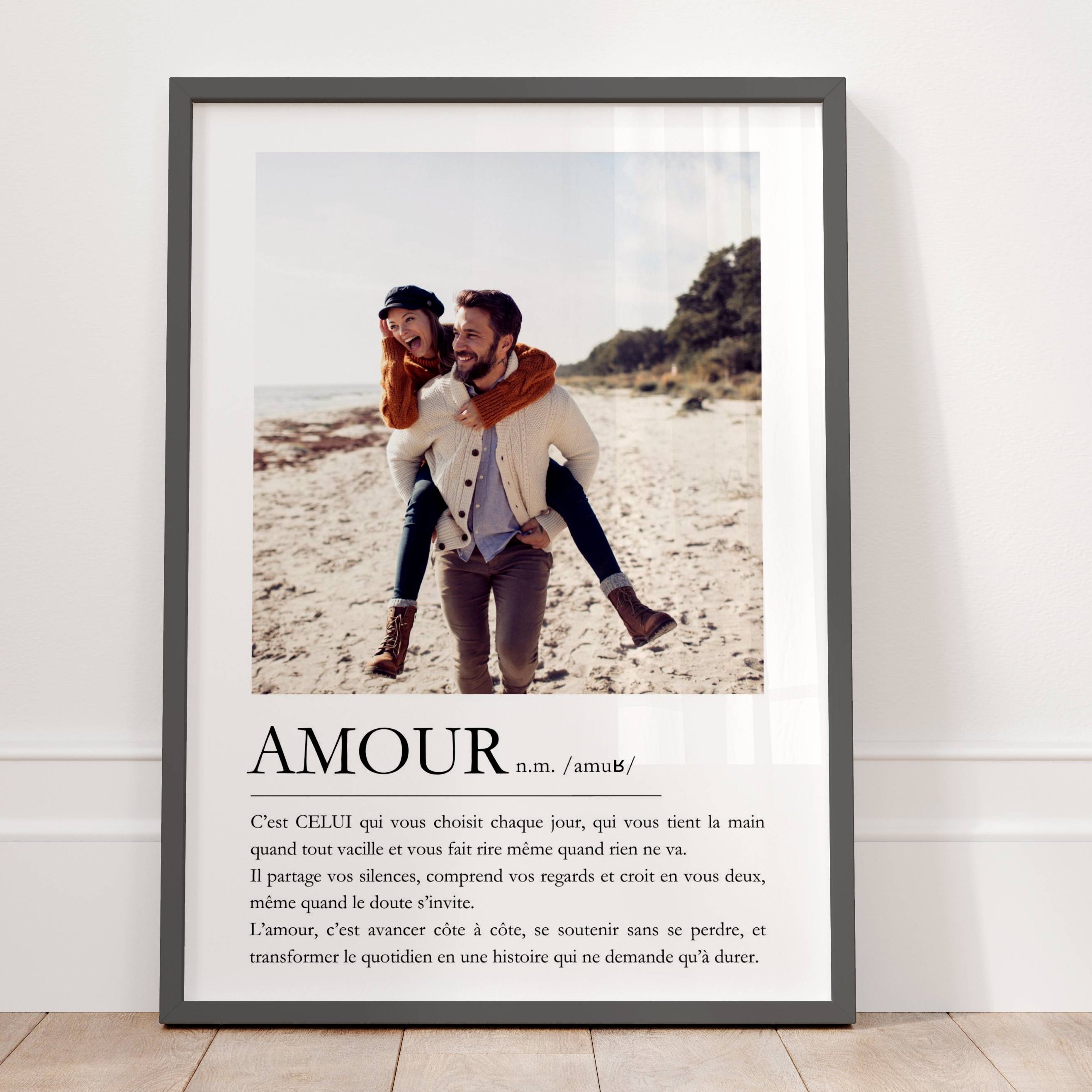 Affiche Amour avec photo encadrée en décoration murale pour couple