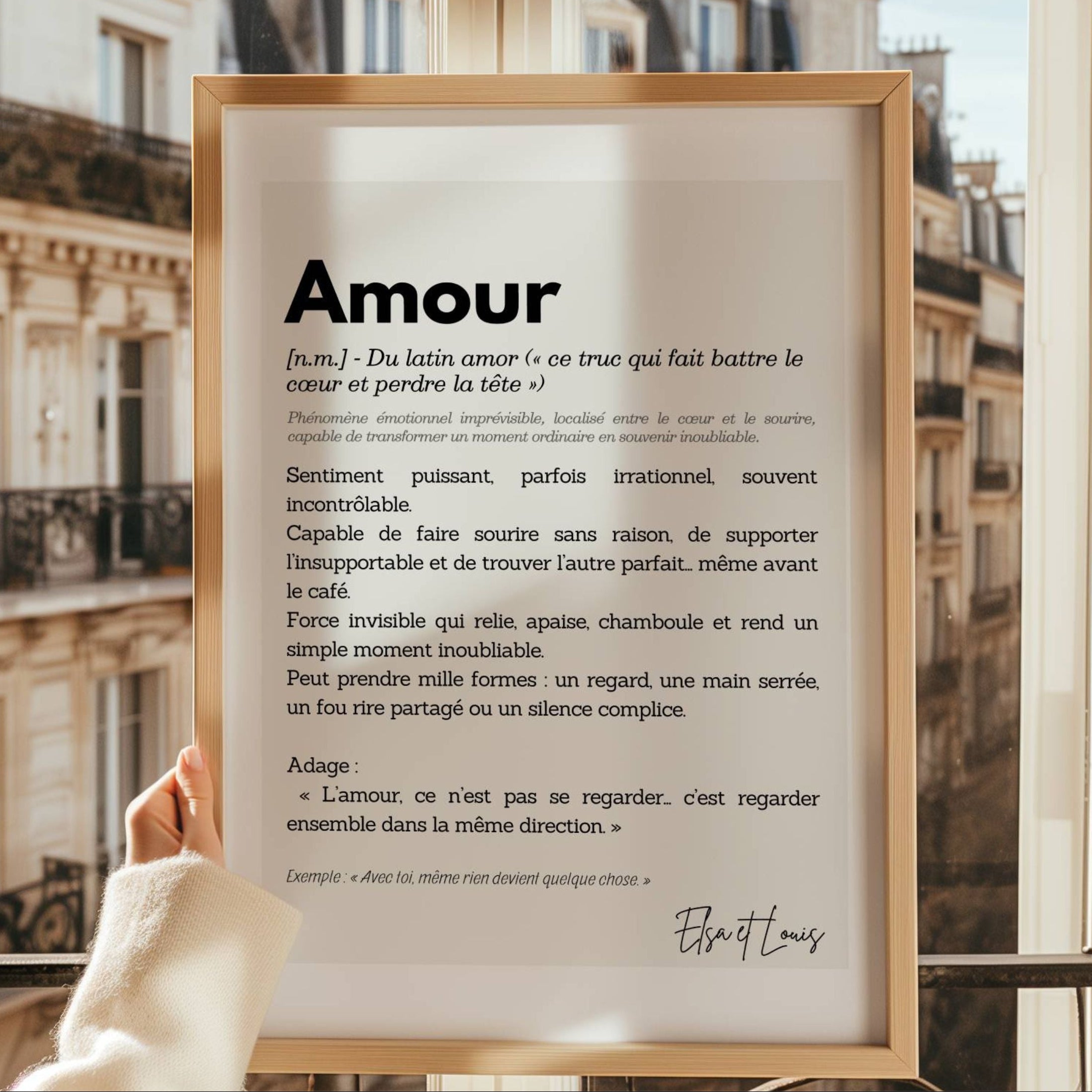 Affiche Amour définition décorative au style épuré, citation poétique sur l’amour pour décoration murale