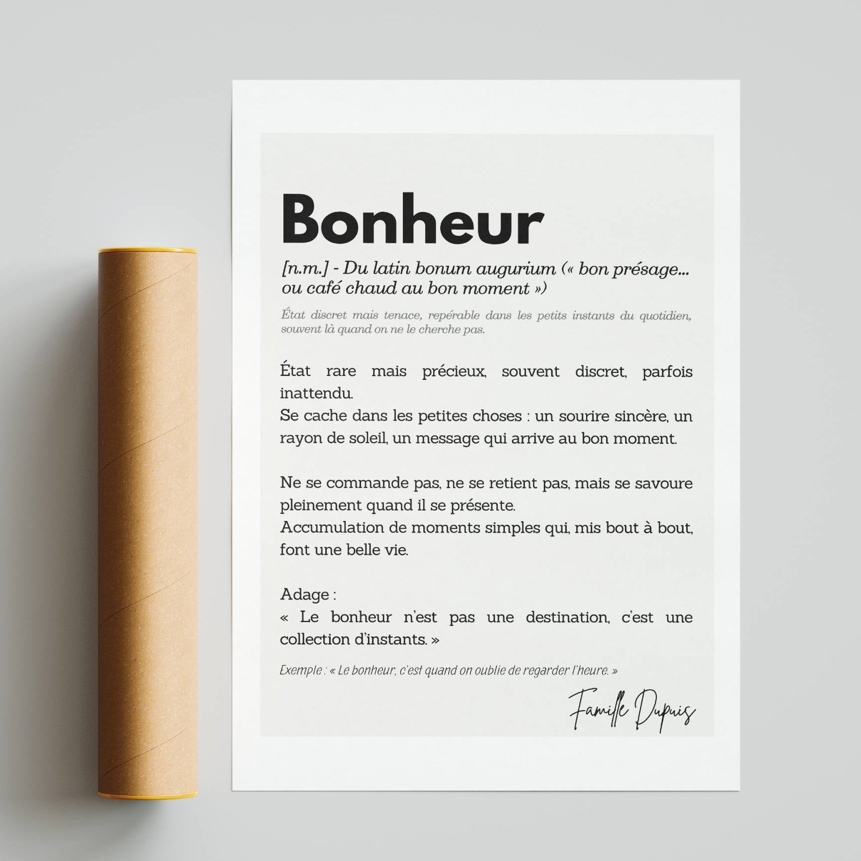 Affiche Définition Bonheur au style minimaliste, message positif et inspirant