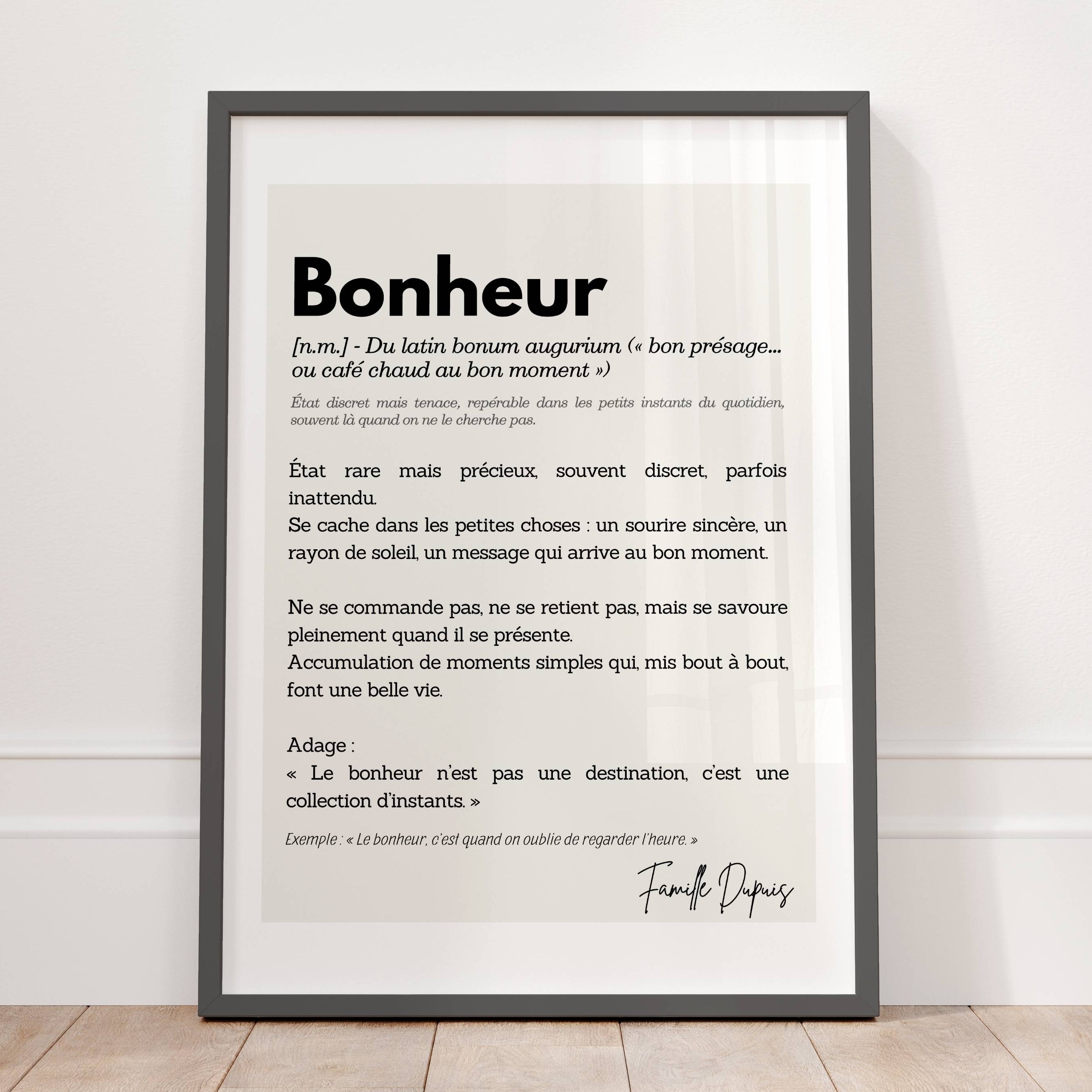 Affiche Bonheur personnalisée avec définition positive, décoration murale inspirante