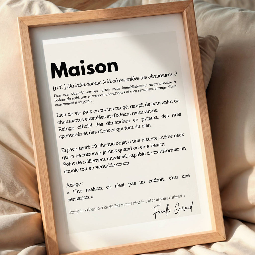 Affiche Définition Maison au style minimaliste, texte doux et inspirant sur le foyer et le chez-soi