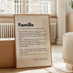 Affiche Définition Famille personnalisée avec nom de famille en signature, cadeau symbolique et intemporel