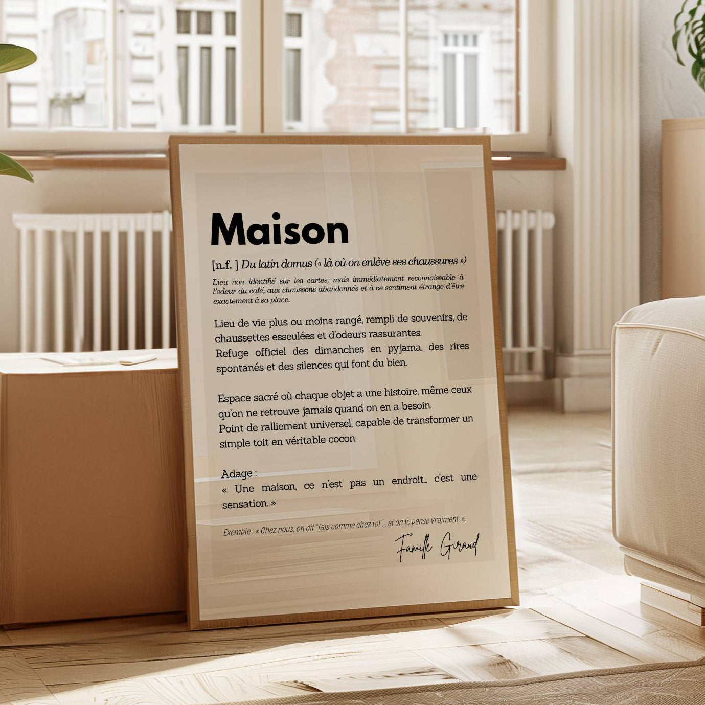 Affiche Définition Maison personnalisée avec signature, idée cadeau déco maison intemporelle