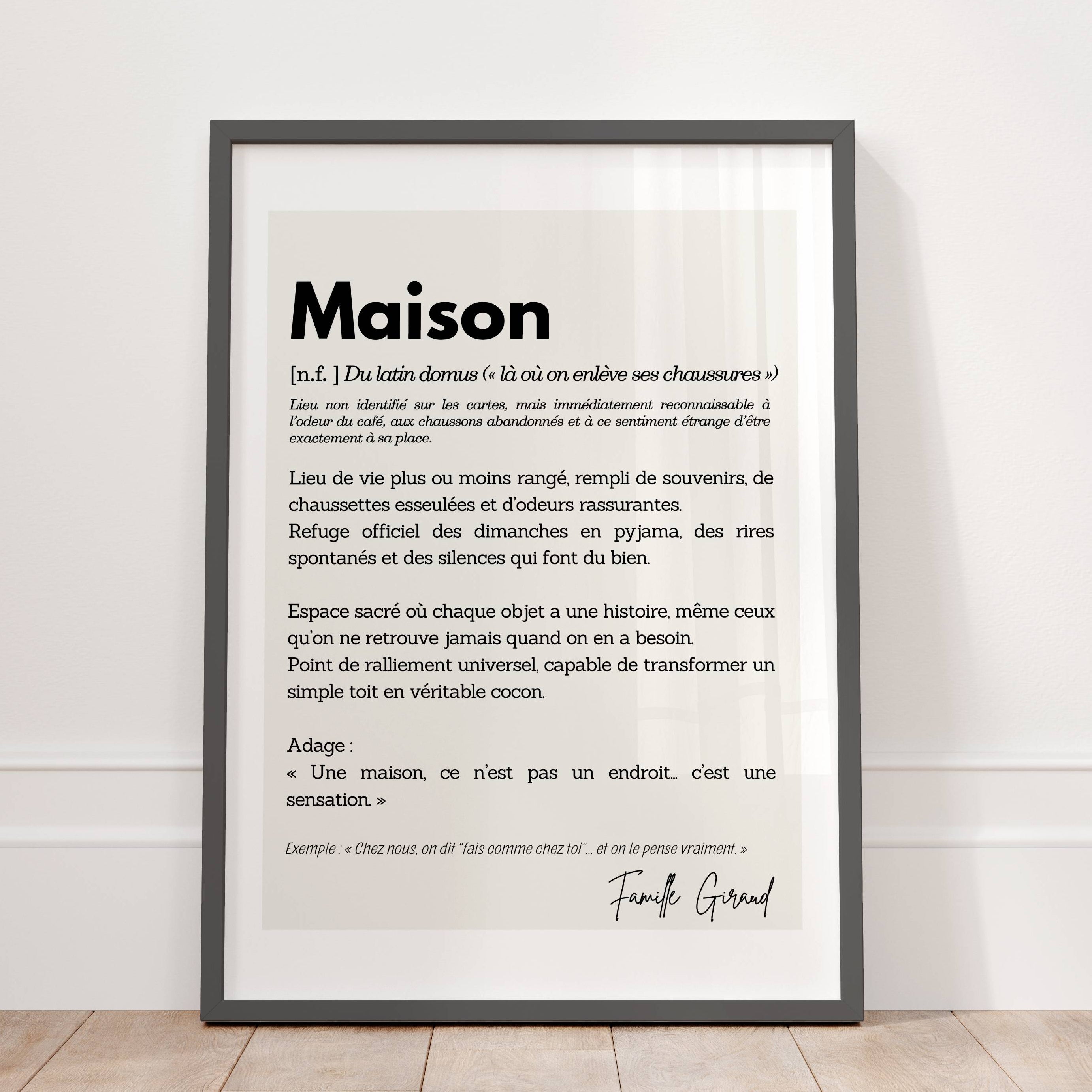 Affiche Maison personnalisée avec définition pleine de sens, décoration murale chaleureuse et élégante