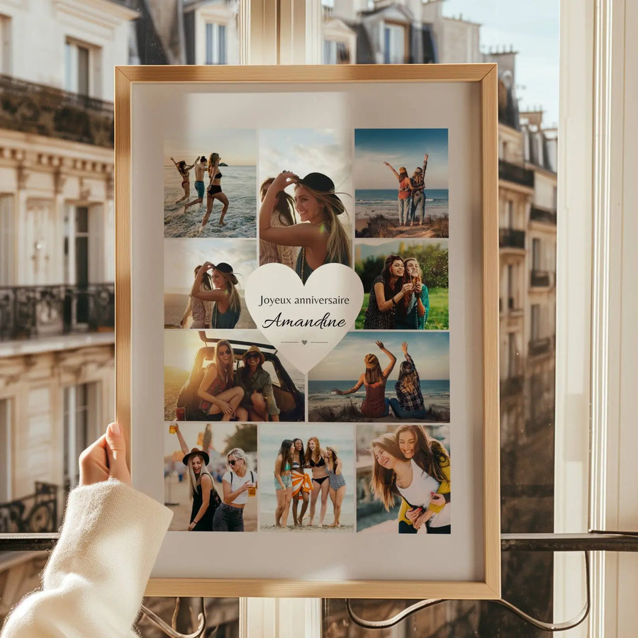Détail cœur central personnalisé avec prénom sur affiche anniversaire photo