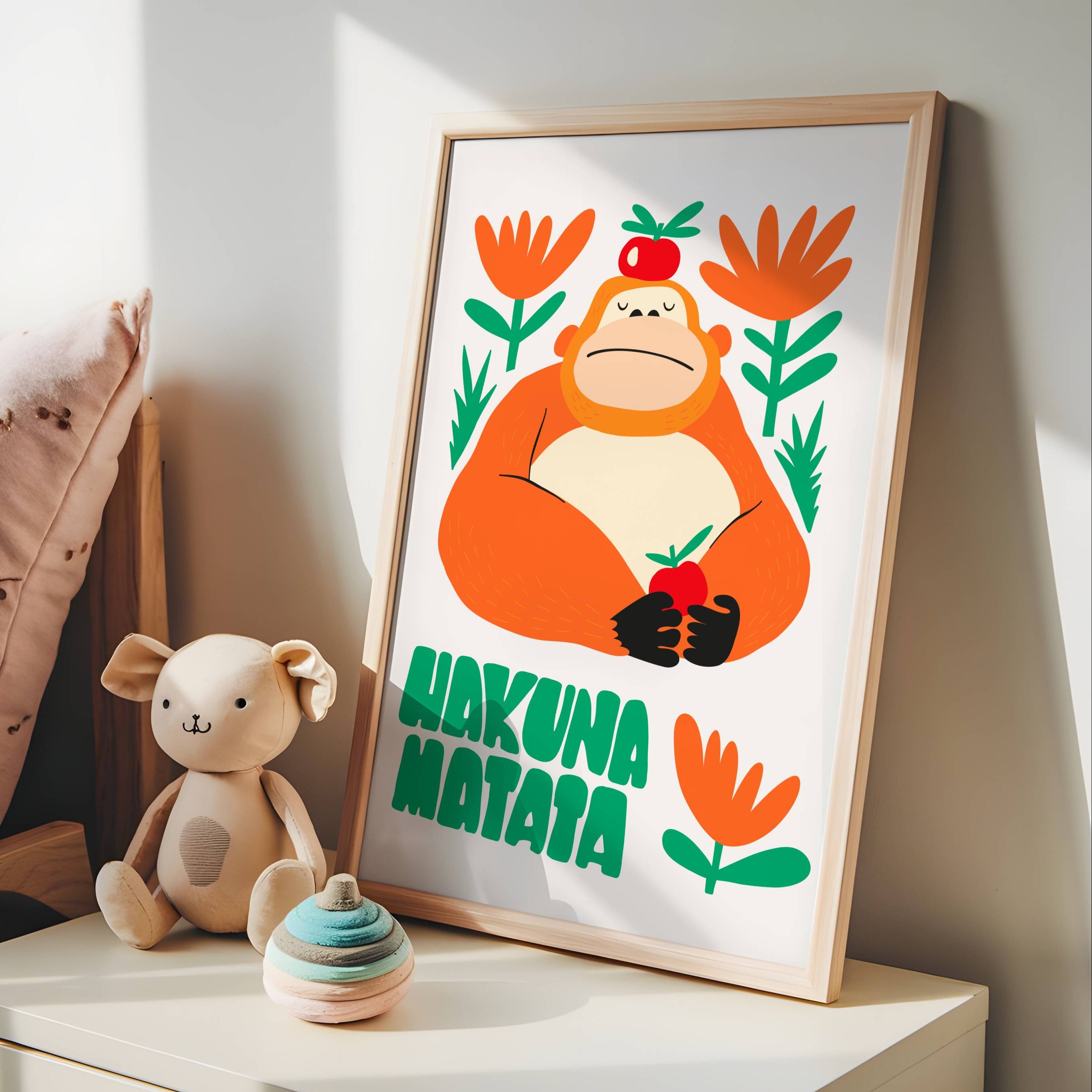 Affiche enfant Hakuna Matata illustrée aux couleurs douces pour décoration apaisante de chambre bébé ou enfant
