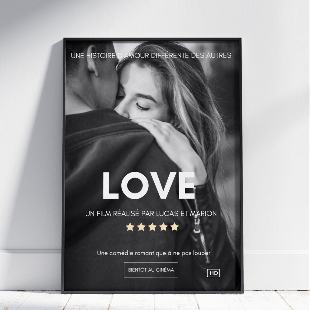 Affiche cinéma personnalisée avec photo et prénoms – Option encadrée ou non