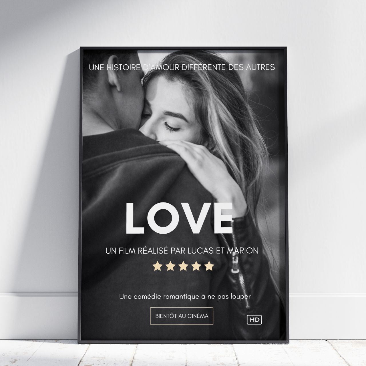 Affiche cinéma personnalisée avec photo et prénoms – Option encadrée ou non