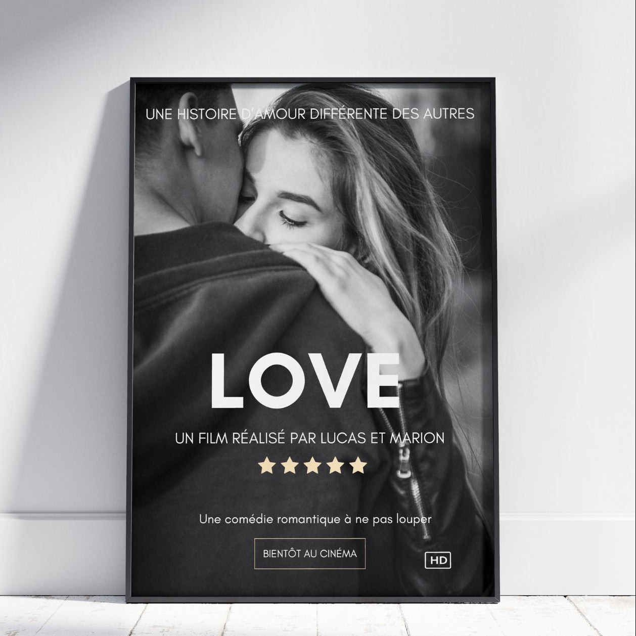 Affiche cinéma personnalisée avec photo et prénoms – Option encadrée ou non