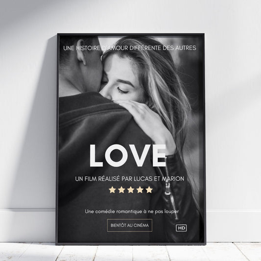Affiche cinéma personnalisée avec photo et prénoms – Option encadrée ou non