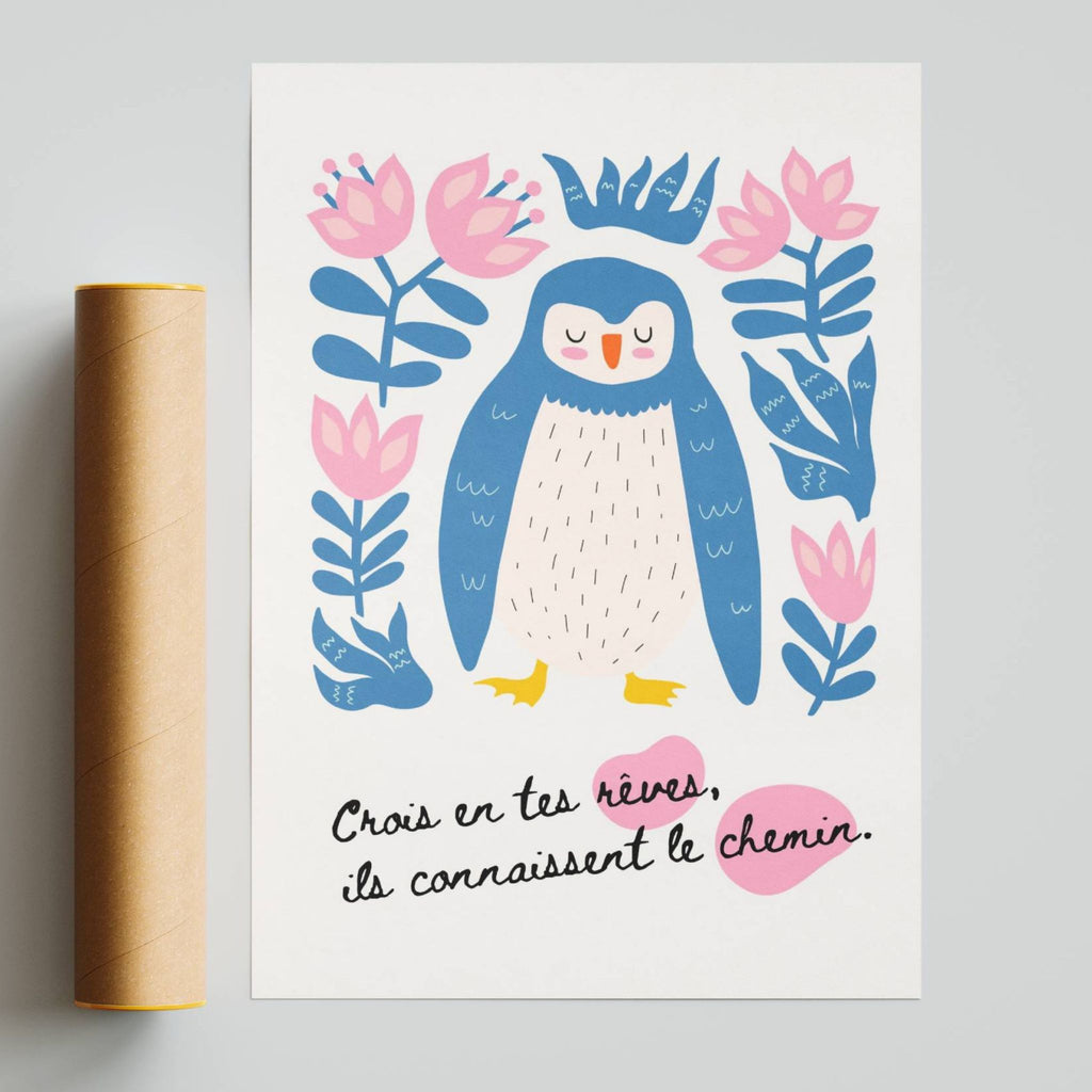 Affiche enfant illustrée aux couleurs douces avec message inspirant