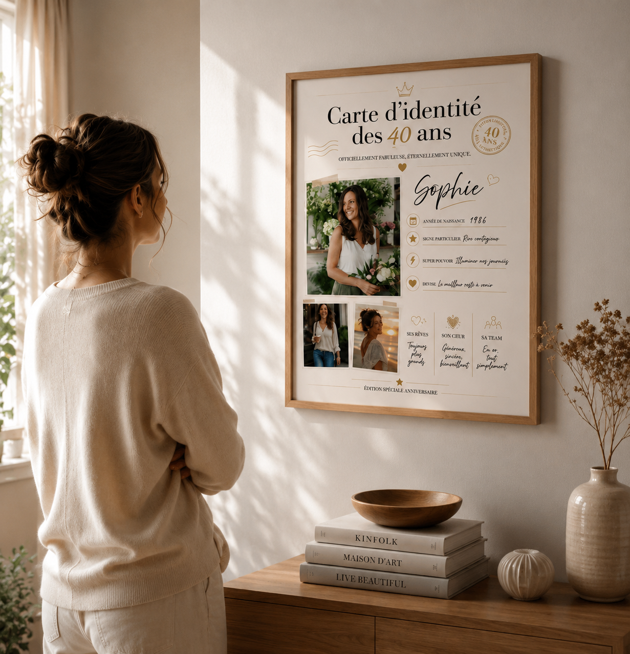 Une personne découvre une affiche personnalisée Mlle Créative