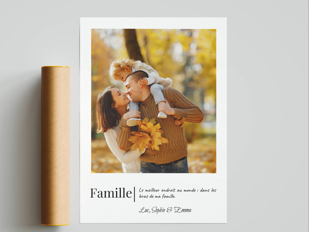 Affiche famille avec citation personnalisée, typographie élégante et message plein de sens