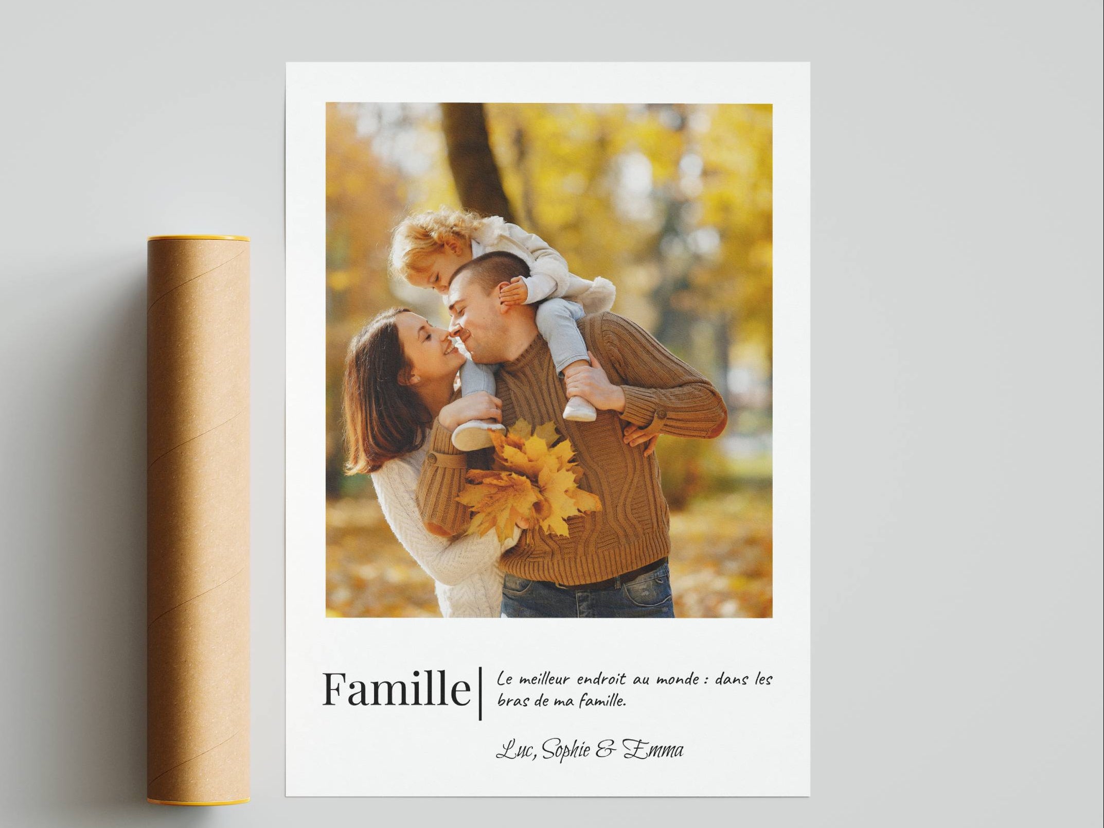 Affiche famille avec citation personnalisée, typographie élégante et message plein de sens