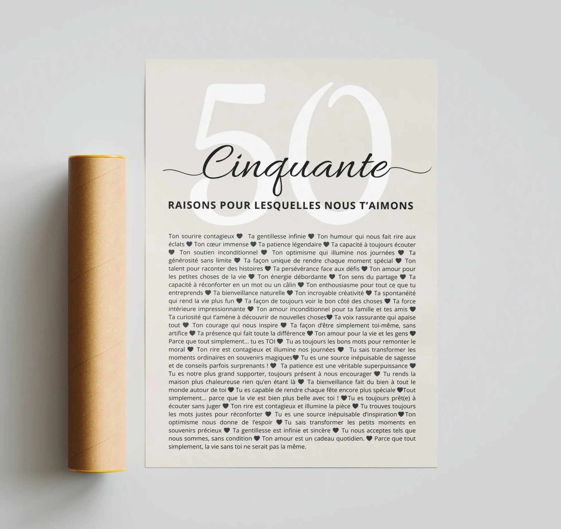 Affiche personnalisée “50 raisons pour lesquelles nous t’aimons”