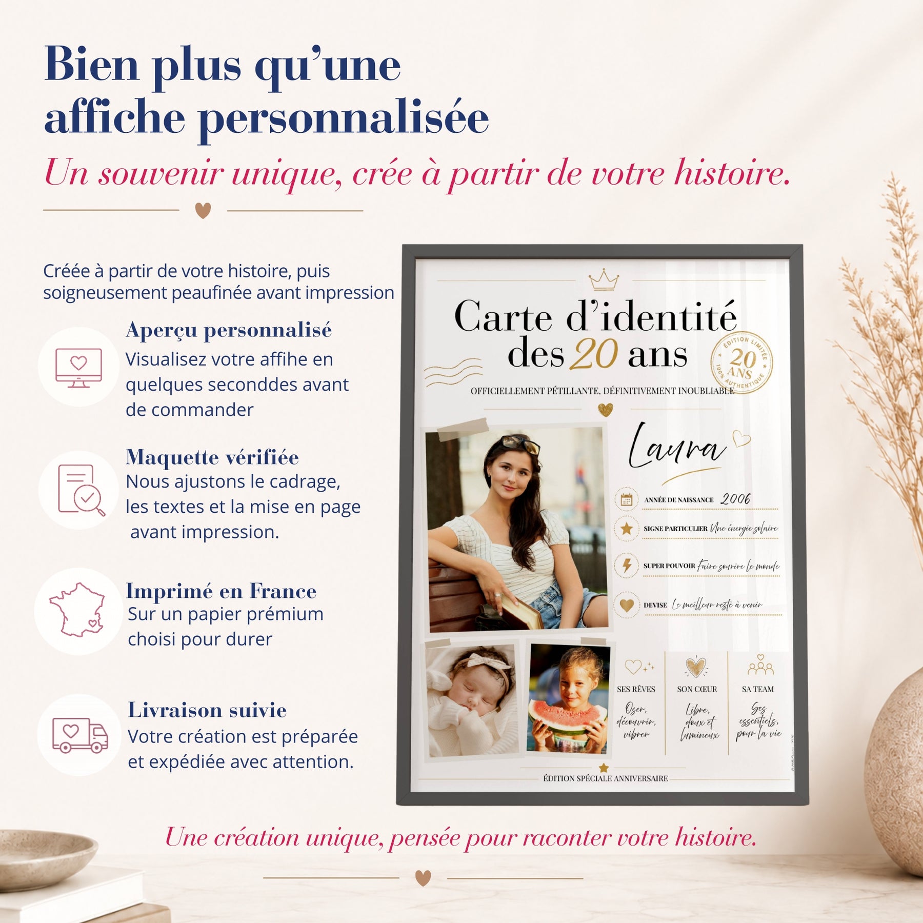 Affiche anniversaire personnalisée 20 ans carte d'identité