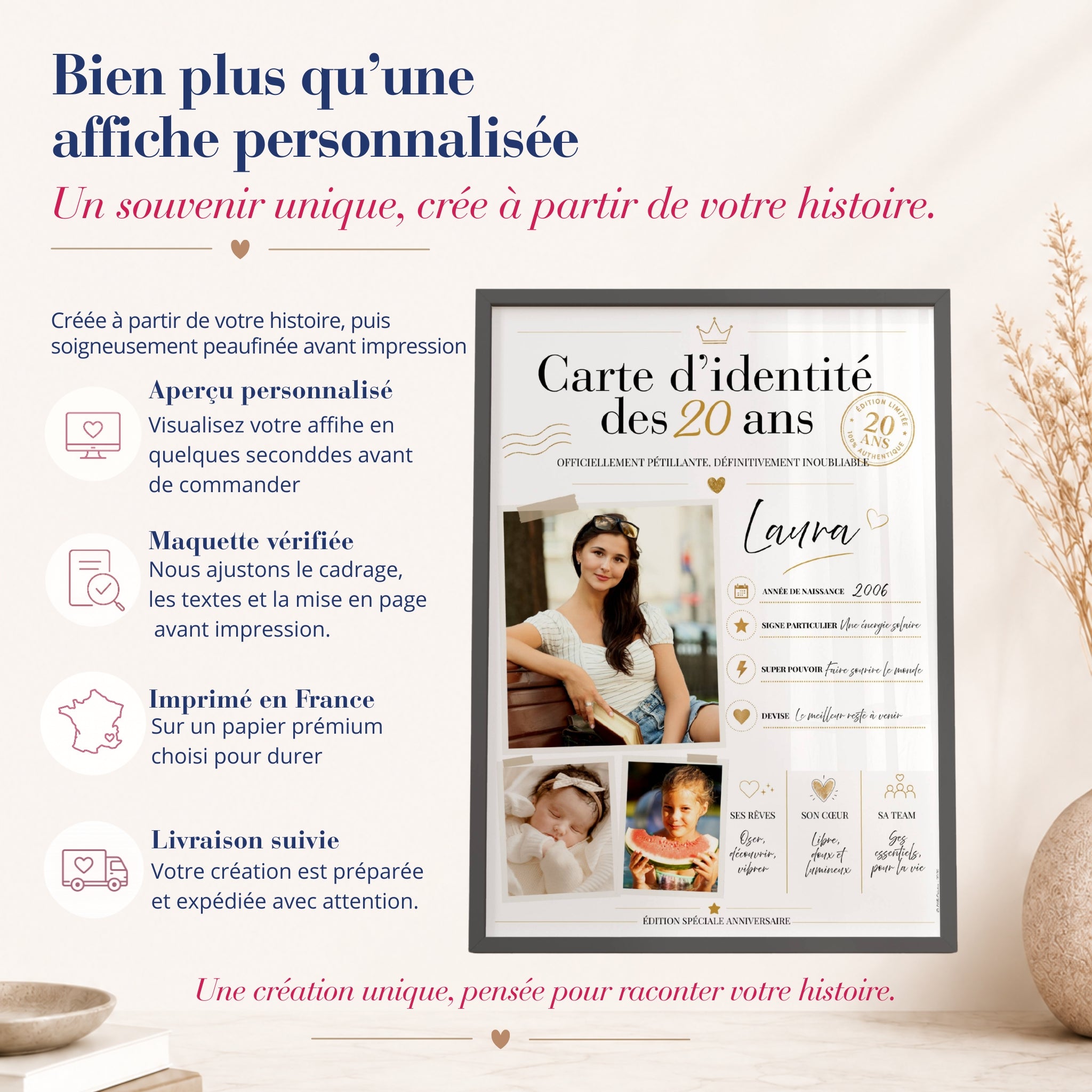 Affiche anniversaire personnalisée 20 ans carte d'identité