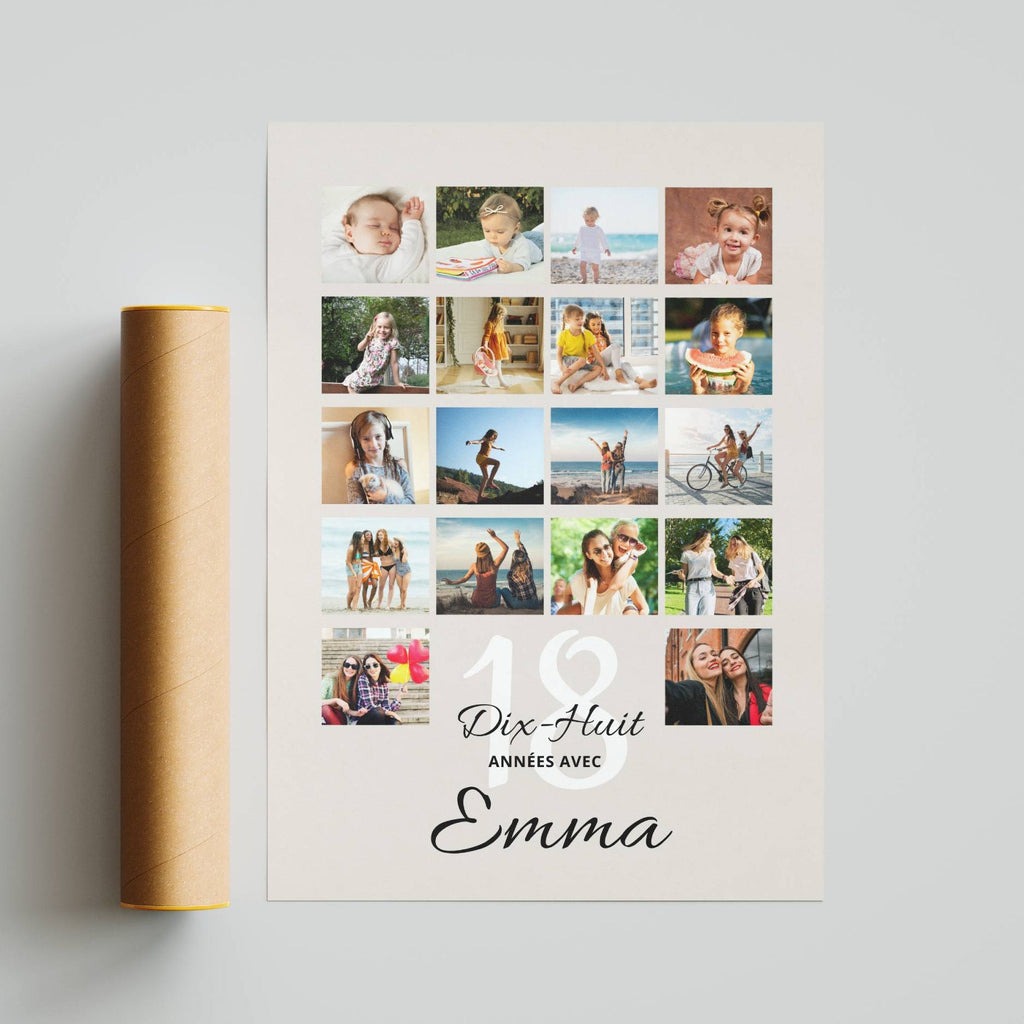 Affiche 18 ans personnalisée encadrée en décoration murale, idée cadeau anniversaire moderne