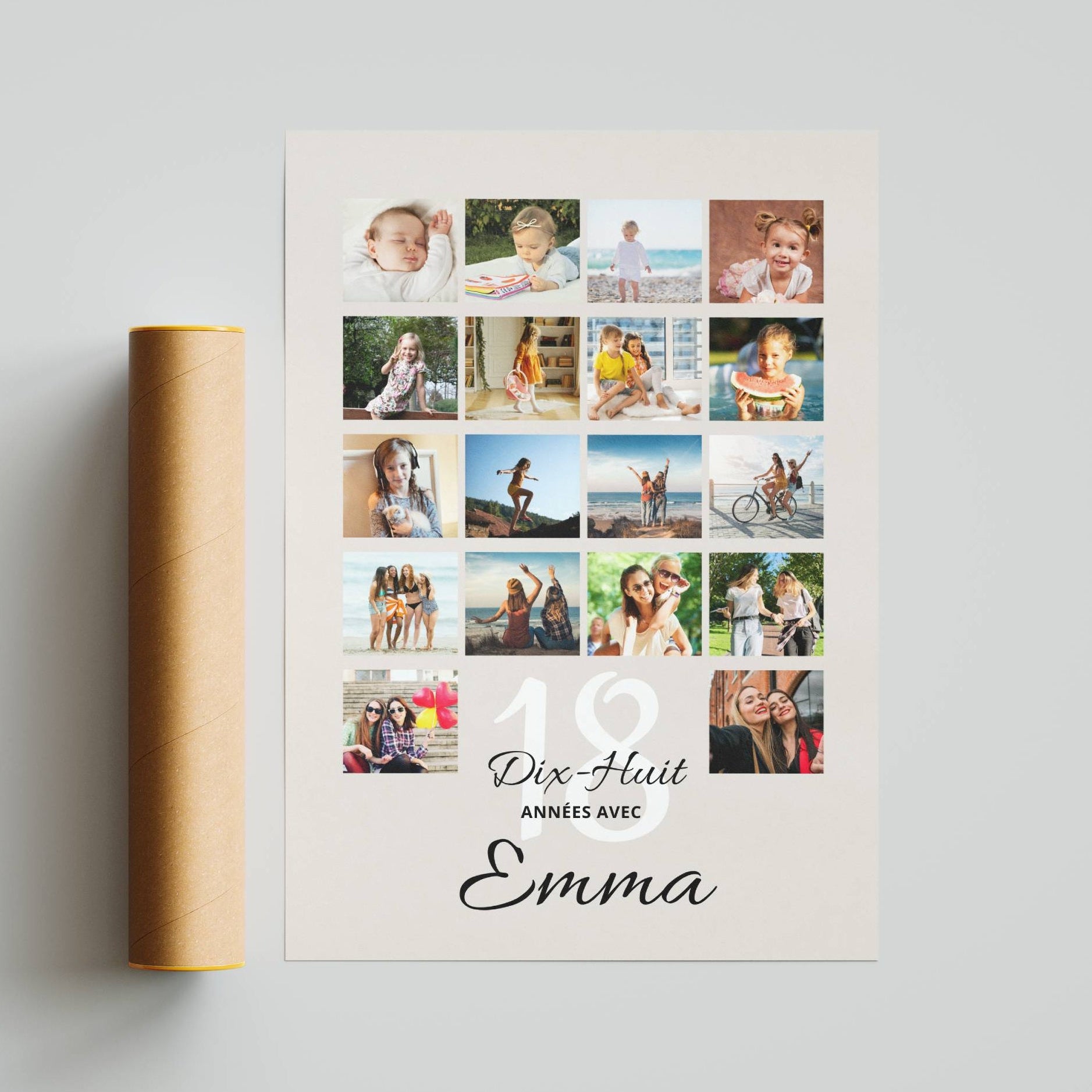 Affiche 18 ans personnalisée encadrée en décoration murale, idée cadeau anniversaire moderne