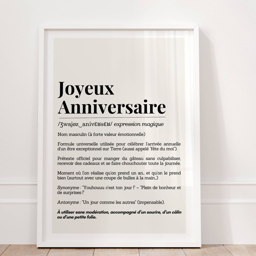 Détail affiche anniversaire – définition humoristique moderne