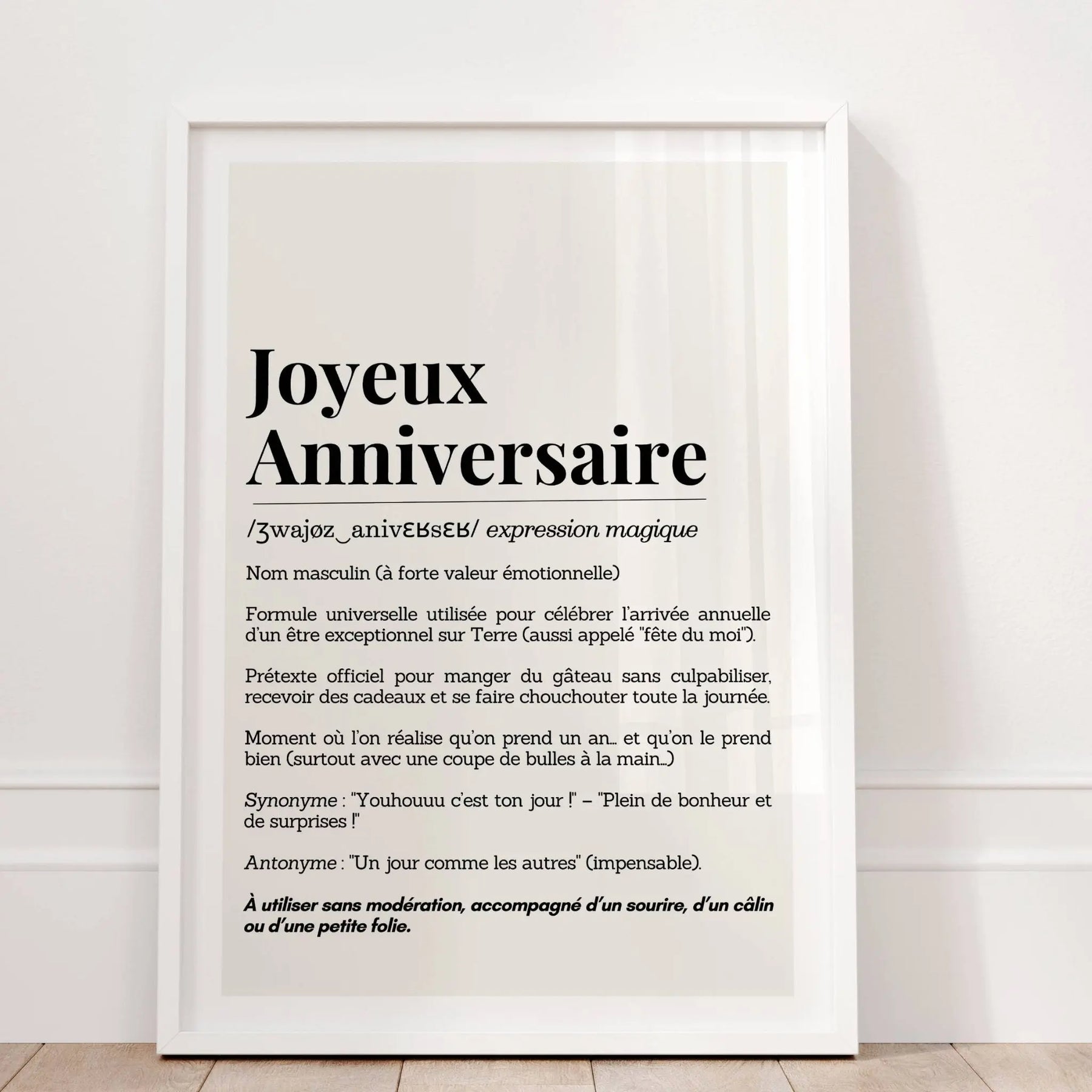 Détail affiche anniversaire – définition humoristique moderne