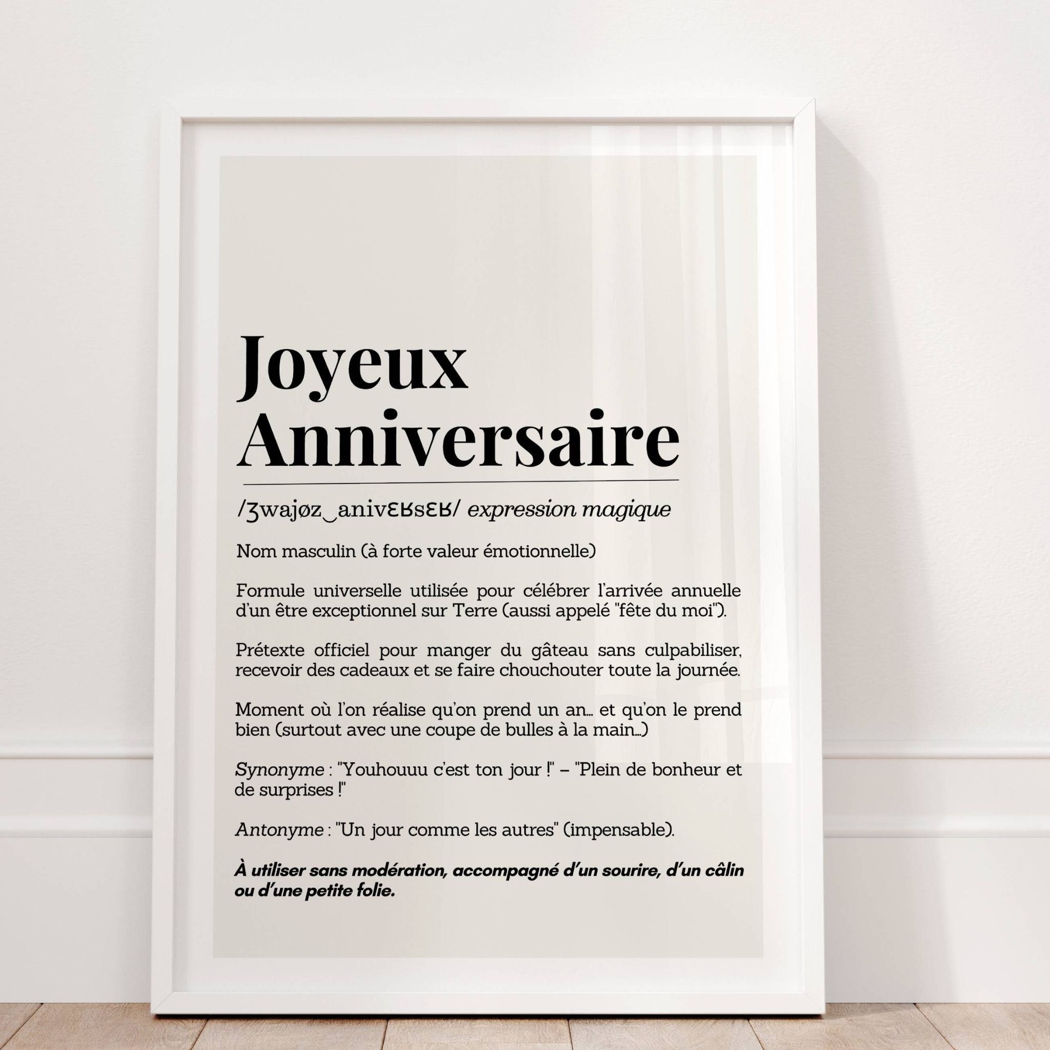 Détail affiche anniversaire – définition humoristique moderne