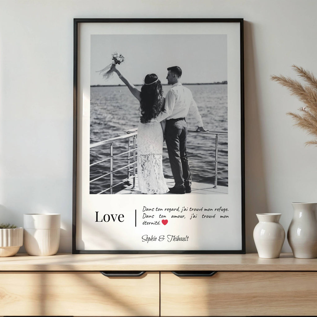 Cadeau couple personnalisé avec photo et message d’amour