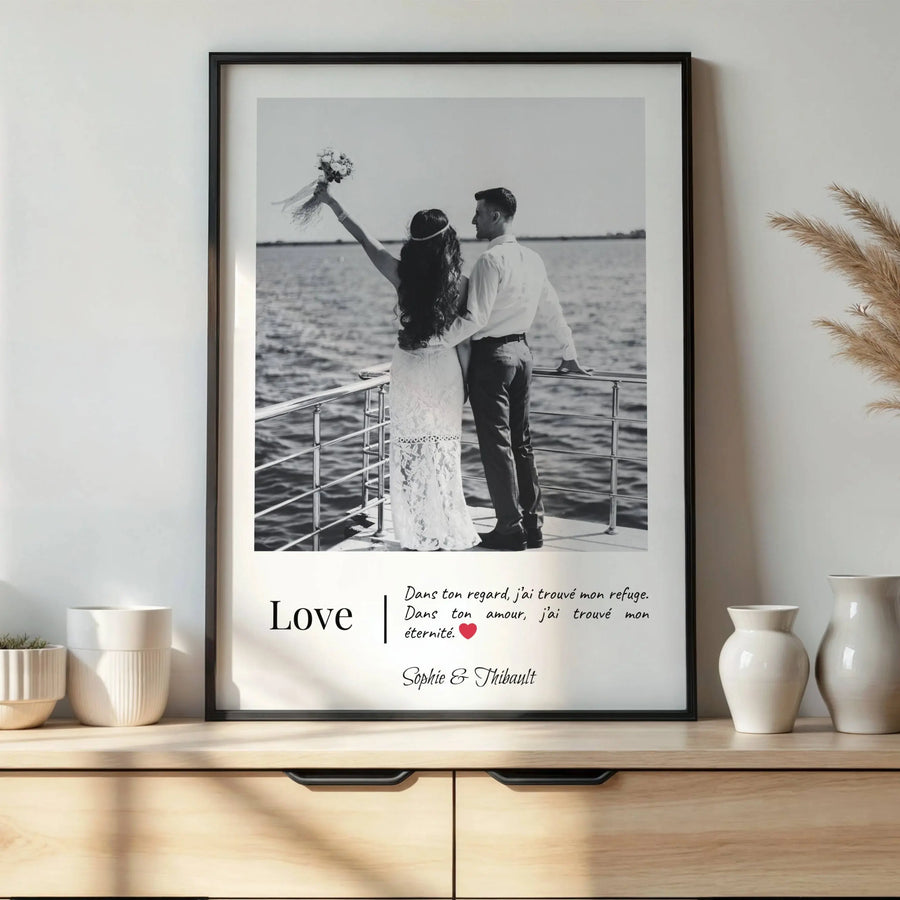 Cadeau couple personnalisé avec photo et message d’amour