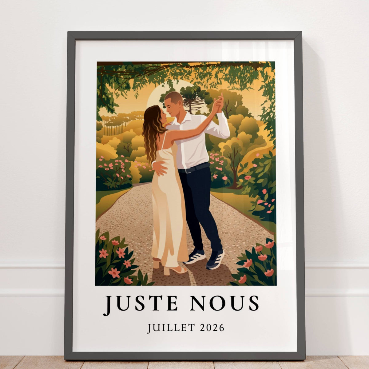 Affiche couple personnalisée vintage – Détail de l'illustration et de la typographie