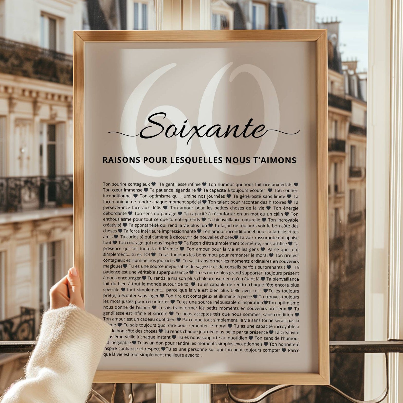 Affiche 60 ans personnalisée – 60 raisons pour lesquelles nous t’aimons