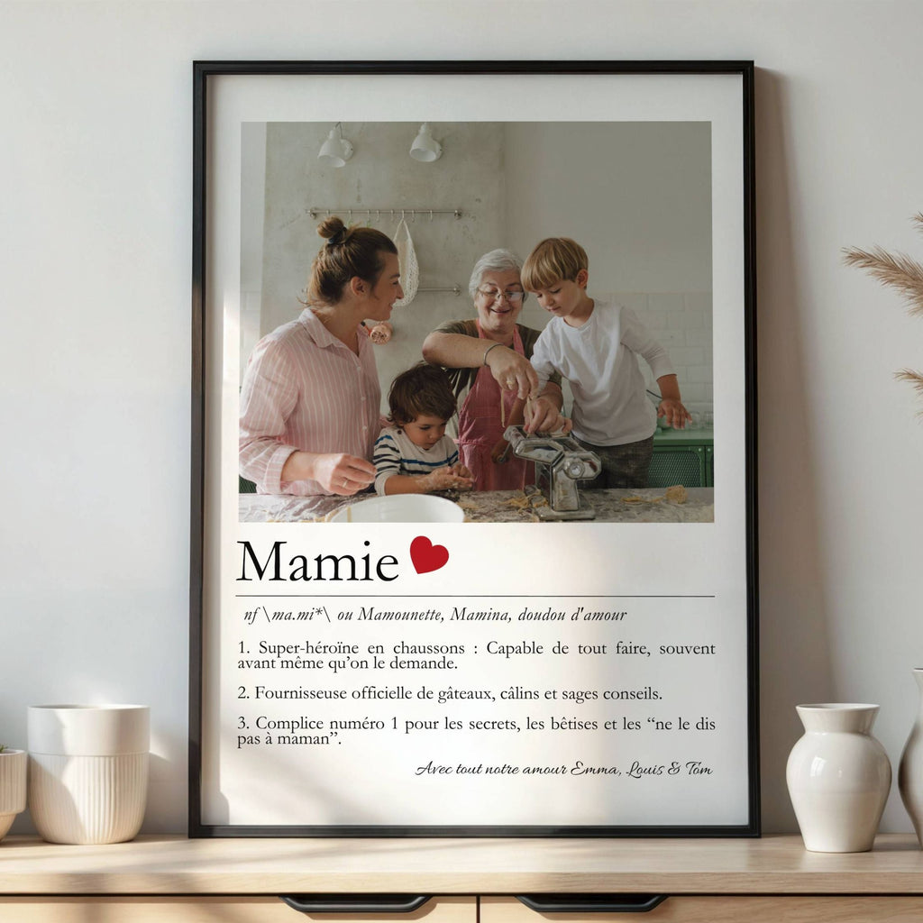 Affiche Définition Mamie personnalisée avec photo – Cadeau Mamie plein d’amour