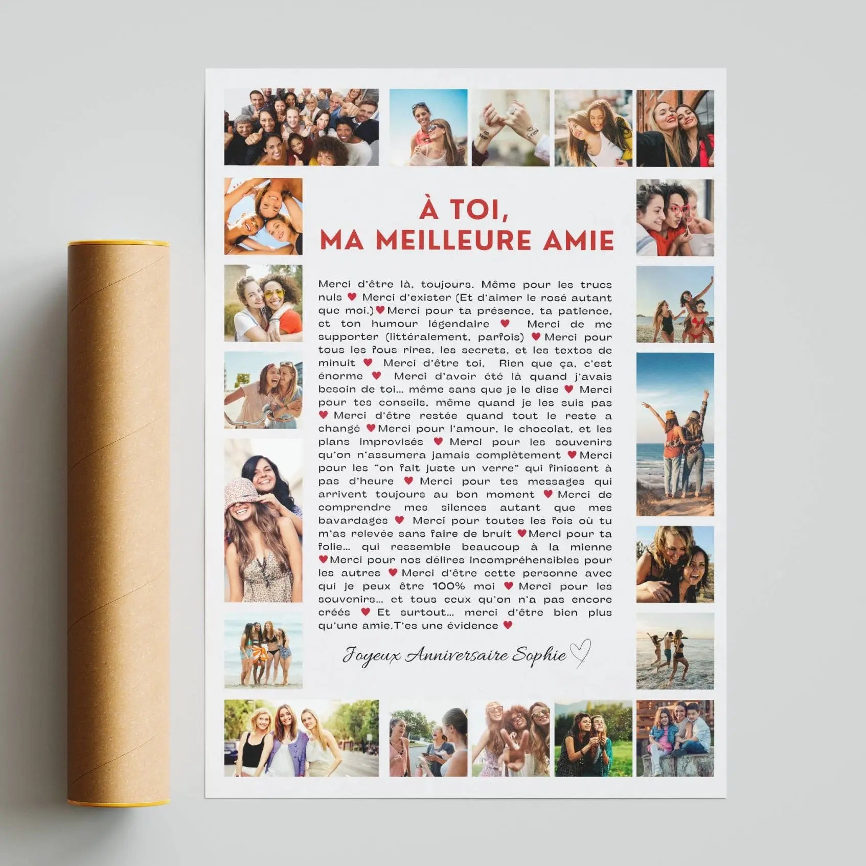 Collage photos affiche meilleure amie personnalisée souvenir moments partagés