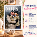 Affiche couple NOUS avec aperçu avant impression, modifications possibles et validation de la maquette