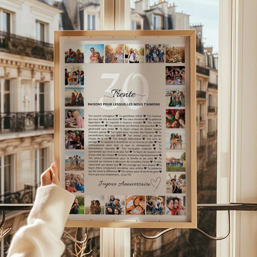 Cadeau 30 ans personnalisé – Affiche anniversaire avec photos