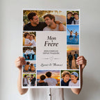 Affiche photo personnalisée Mon Frère avec 10 photos souvenirs, message de complicité et prénoms Lucas et Thomas.