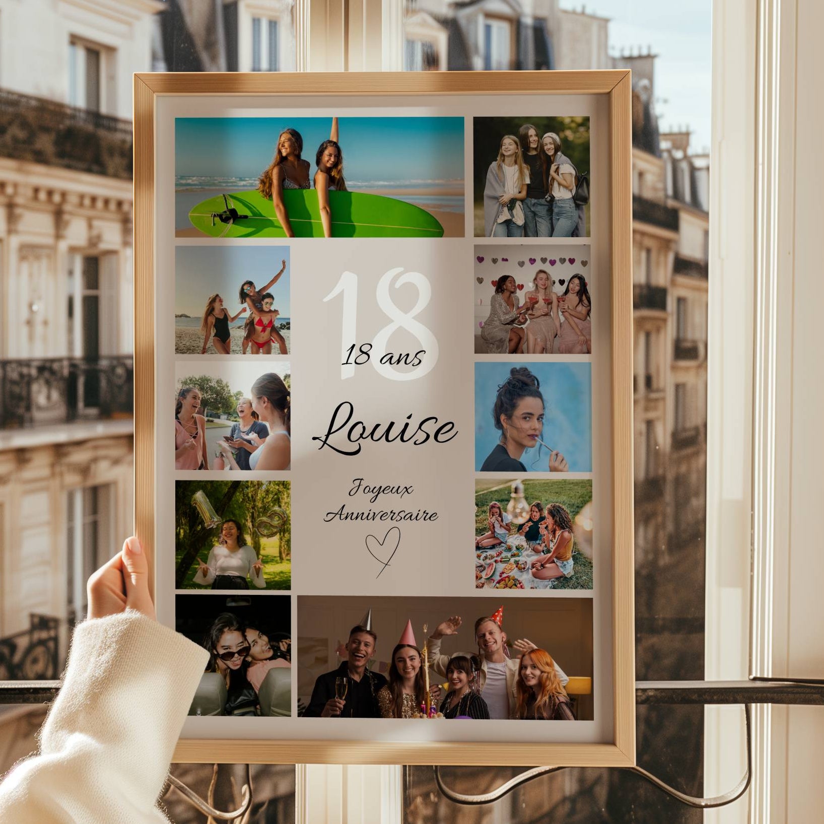 Affiche anniversaire 18 ans personnalisée avec photos et prénom, cadeau original et souvenir unique pour célébrer la majorité