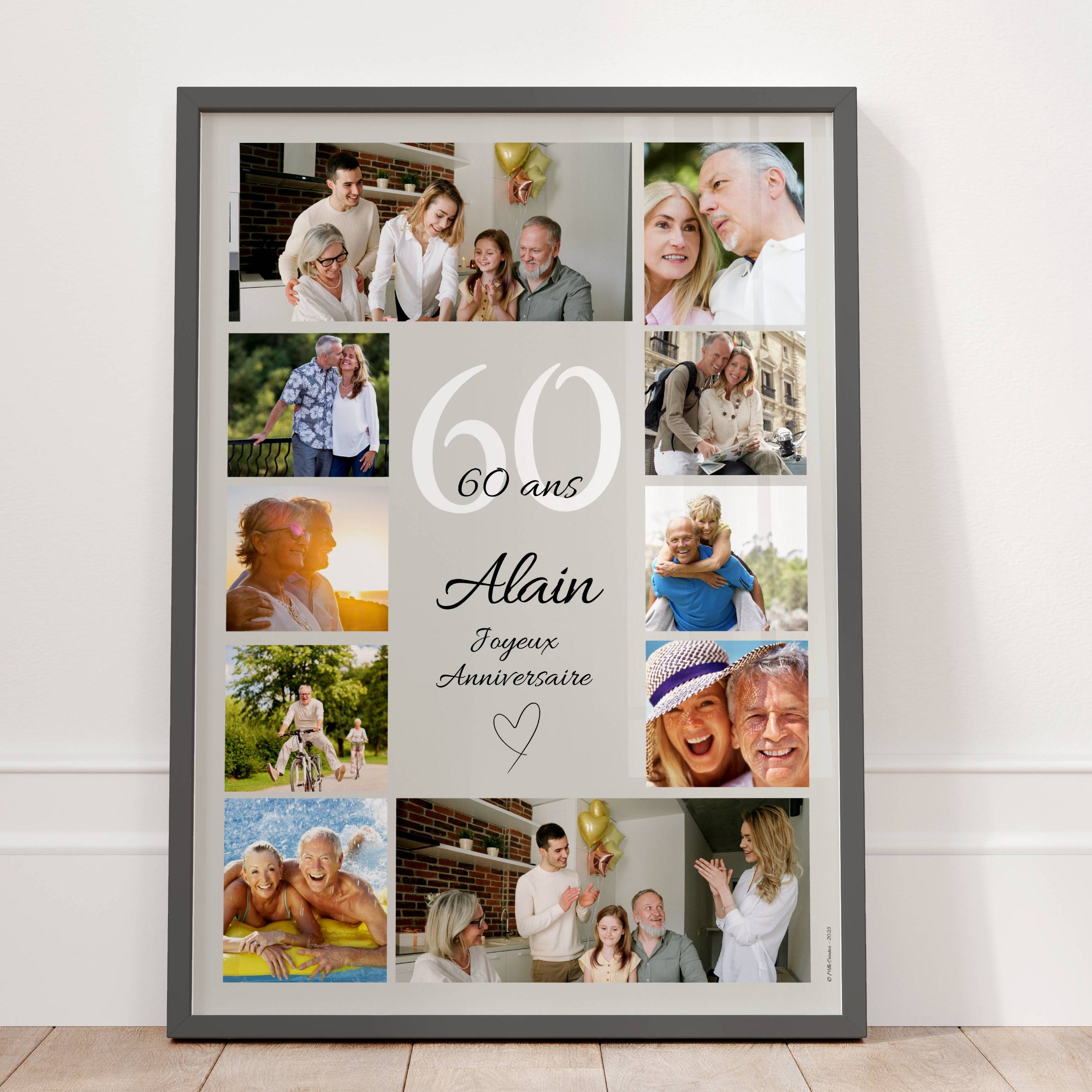Cadeau 60 ans homme personnalisé avec photos, affiche anniversaire élégante et sobre