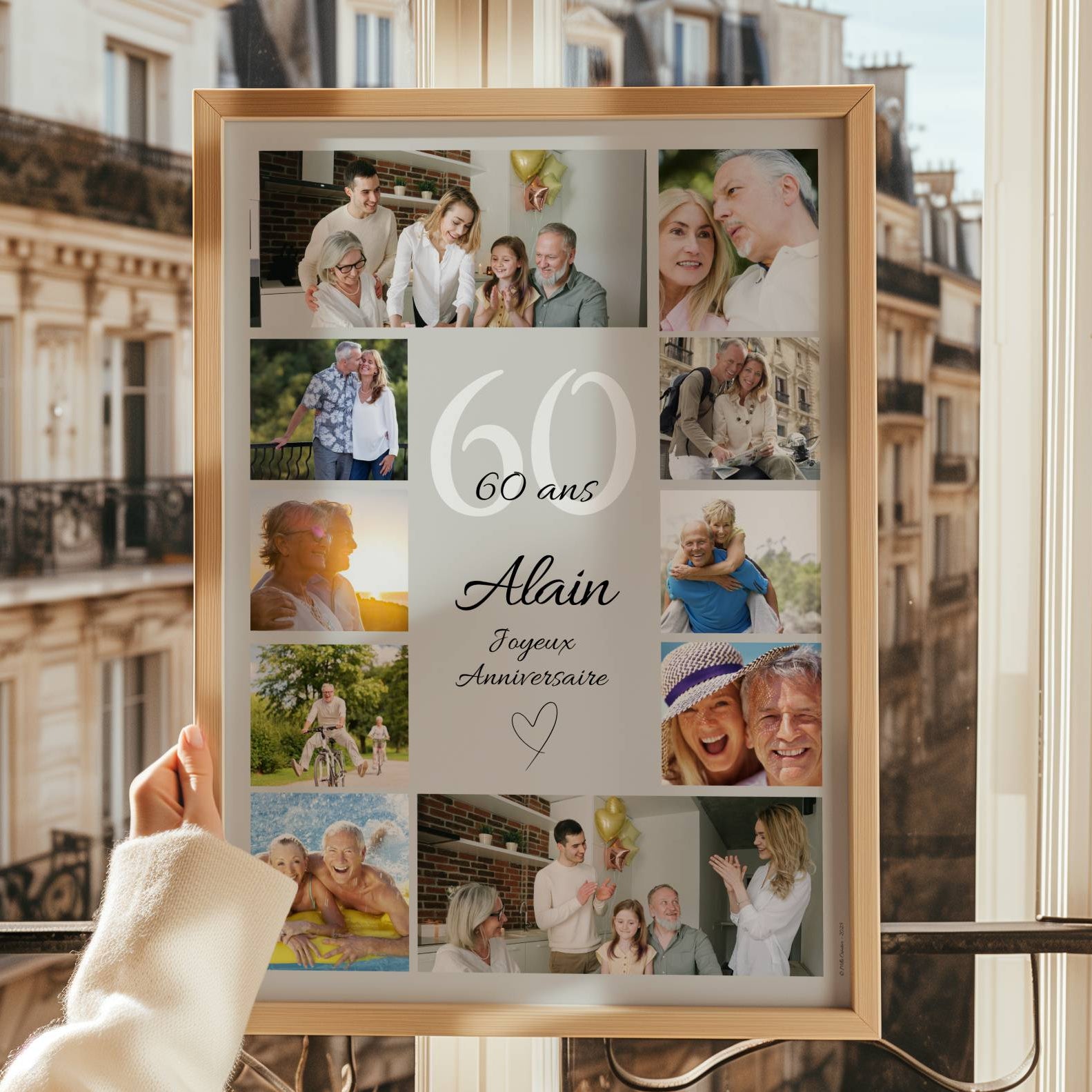 Cadeau 60 ans papa personnalisé avec photos, affiche anniversaire sobre et élégante pour célébrer un père