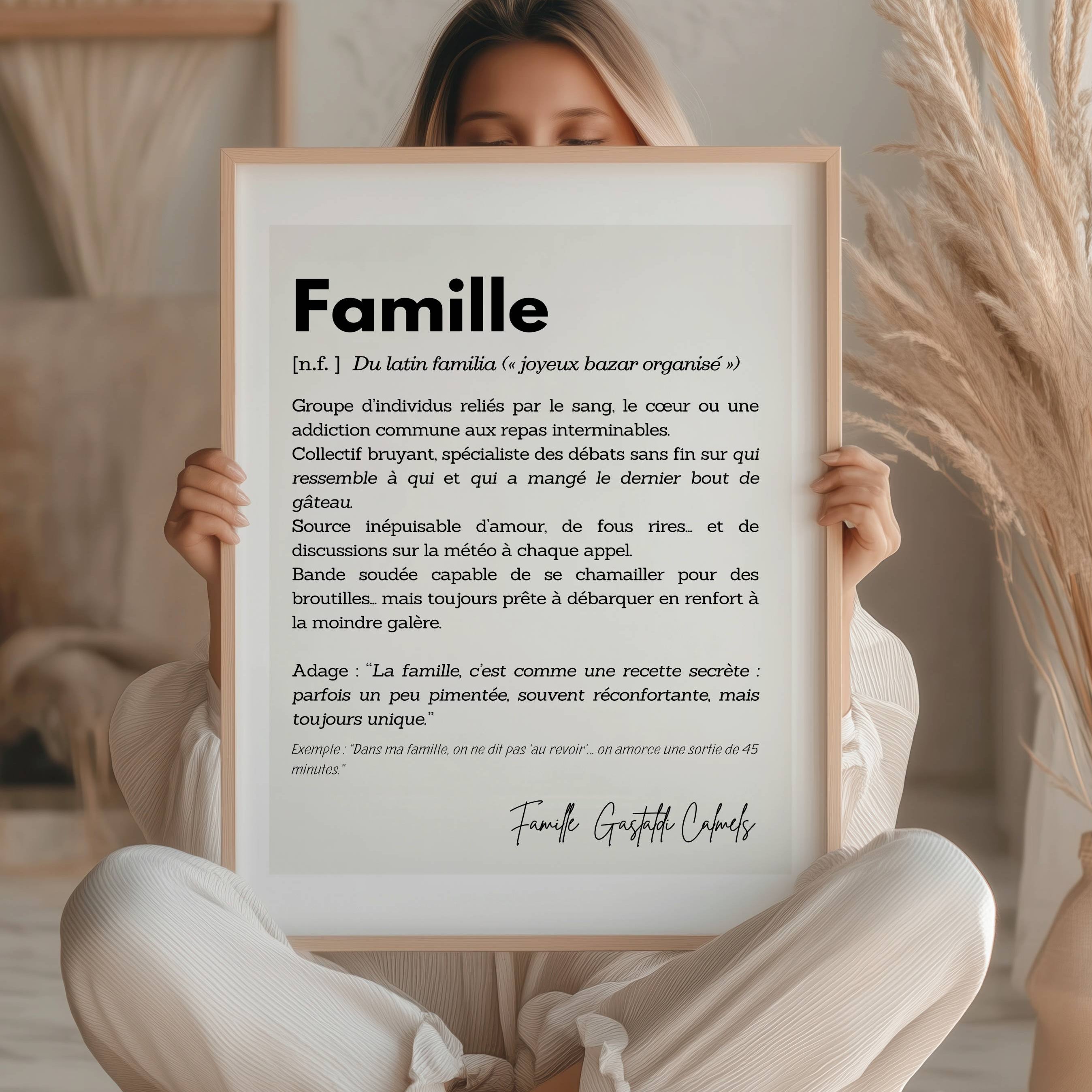 Idée cadeau famille originale avec affiche Définition Famille personnalisée, décoration murale pleine d’émotion