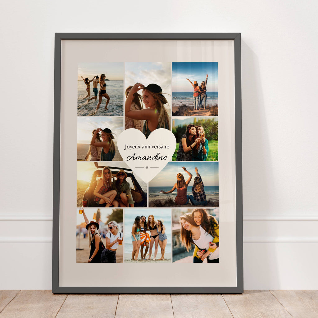 Affiche anniversaire personnalisée pour amie avec collage photo souvenir